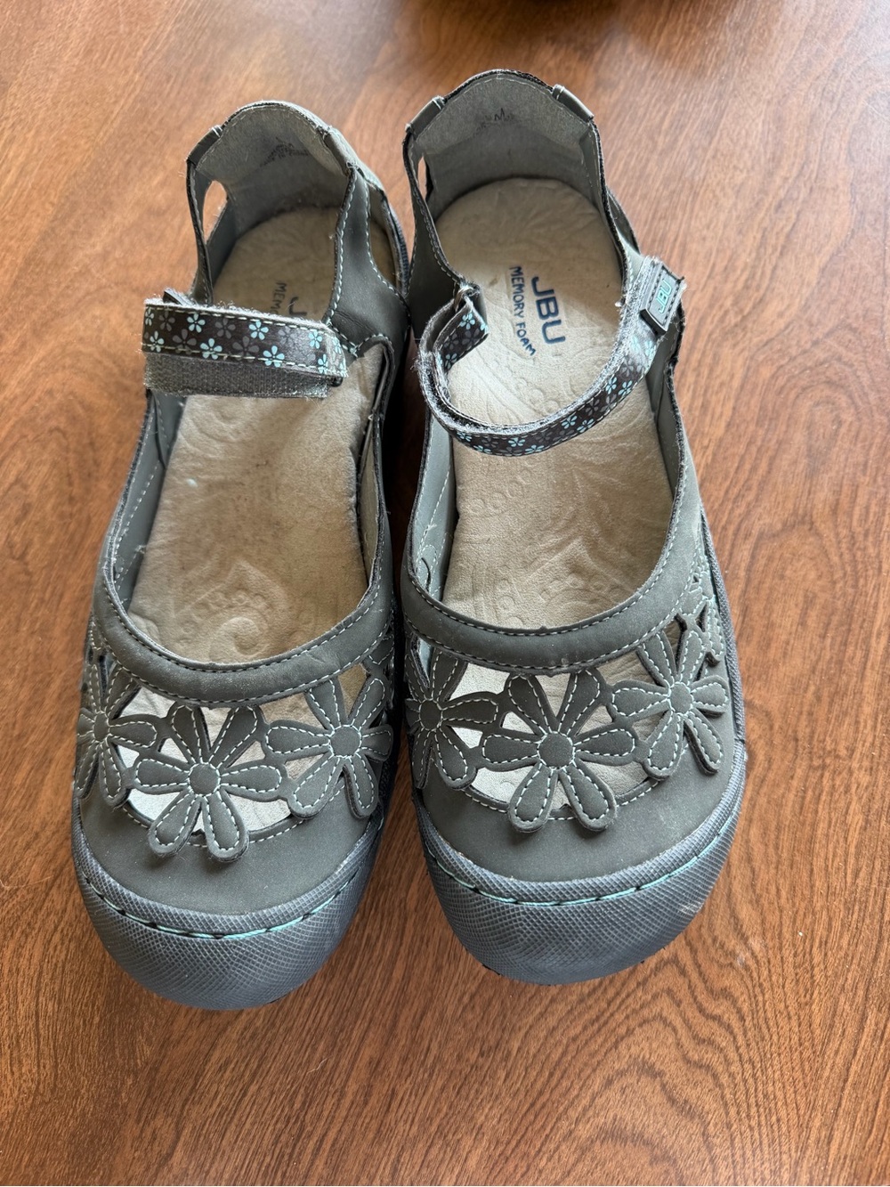 JBU Gray Floral Cutout Mary Jane Sandals